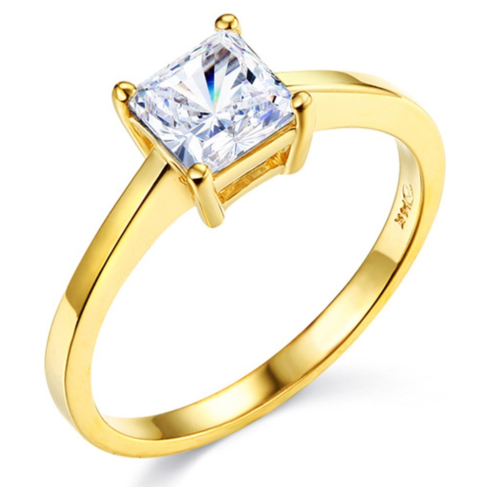 14k Basket Prong Princess-Cut Solitaire CZ Ring